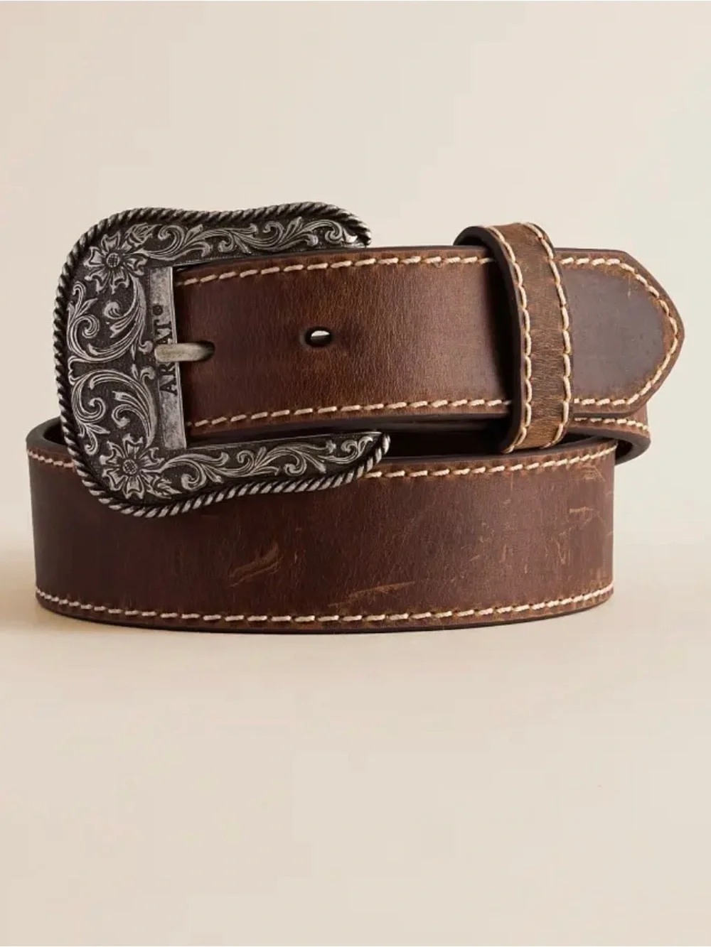 Ariat Dark Brown Genuine Leather Belt with Gold Logo
